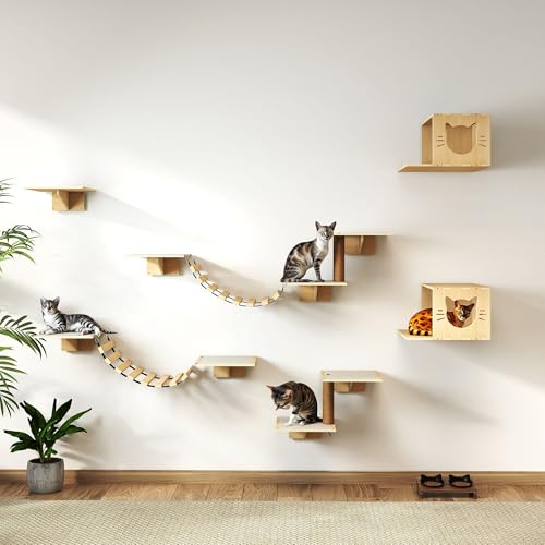 Estantes de pared para gatos 8 en 1 de madera miniatura 5