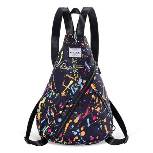 HAWEE Mochila feminina conversível com alça ajustável à esquerda ou à direita, mochila tiracolo antiágua, para viagens, esportes, Grafiti esportivo, F, Mochilas Daypack