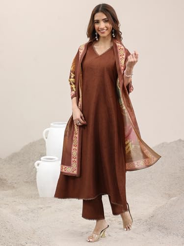 Image of Libas Printed Silk Blend A-Line Kurta With Trouser and Dupatta