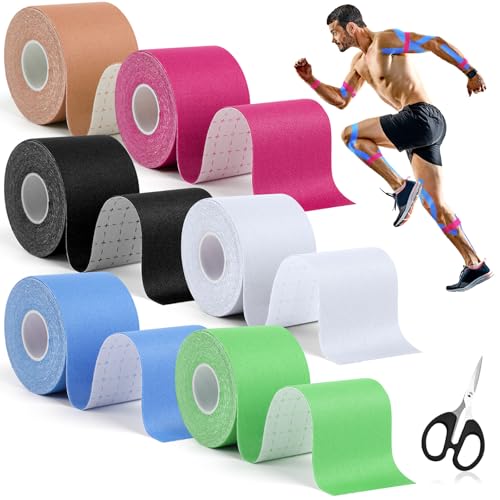 El Mejor Listado de Cintas al sesgo disponible en línea. 42 BSMKD 6 Rollos de Cinta Kinesiologica, 5CM * 5M Cinta Respirable Deportiva, Vendaje Deportivo Autoadheribl, Resistente al Agua, para Estiramiento Atlético, Deportes, Muñeca...