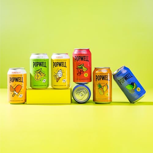 Image of Popwell Lemon Lime Caffeinated Better-For-You Prebiotic Soda, with 6g Fiber, 1g Sugar, Vitamins and Immunity Support, 12 fl oz Cans (pack of 12)