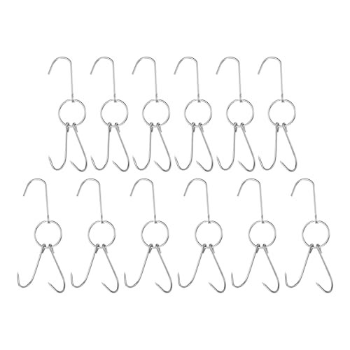 QUARKZMAN 12 Piezas Ganchos Dobles Para Carne 9.5 Pulgadas 4 Mm Acero Inoxidable Gancho Para Asar Tocino Accesorios Para Ahumar Parrilla Y Cocinar Carne De Res Costillas