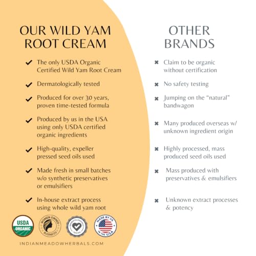 Image of Indian Meadow Herbals Wild Yam Root Cream (2oz) - USDA Certified Organic Balancing Cream for PMS & Menopause Relief - Estrogen & Progesterone-Free. Woman-owned & Operated Since 1994.