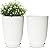Flomiara Set of 2 Tall Round Planters, Large Outdoor Planter with Drainage Holes & Trays, 18 Inch Long Plastic Flower Pots for Plants, Decorative Garden Pot for Indoor Patio Front Porch Decor, White