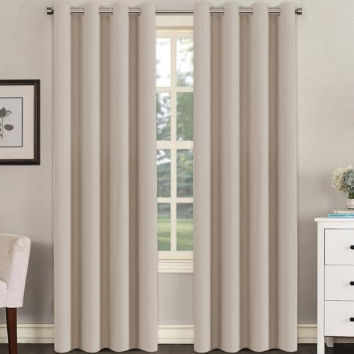 Image of H.VERSAILTEX Blackout Curtain for Living Room Thermal Insulated Window Treatment Curtain Extra Long 96 inch Length Energy Saving Solid Grommet Top Blackout Drape, One Panel, Fog, 52 inch W x 96 inch L