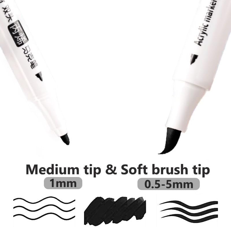 Miniatura 2 de Arhomet Marcadores de pintura acrílica negra, paquete de 6 rotuladores acrílicos de doble cara a base de agua para piedra, vidrio, cerámica, huevo