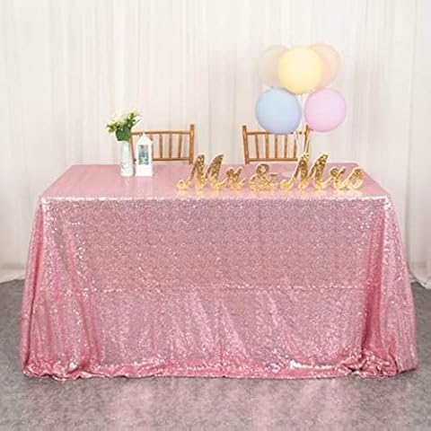 ShinyBeauty Pink Gold Sequin Tablecloth 60x102-Inch Cover