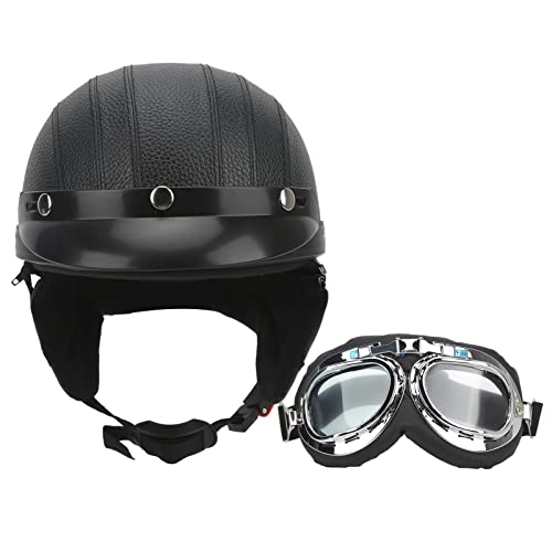 Casque DE Moto en Cuir Demi-Visage avec Lunettes ANTIBUÉE UV Pare-Soleil pour Bike Scooter Cruiser Touring