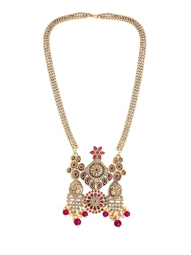 Image of Yellow Chimes Jewellery Set For Women | Red Stone Beads Necklace Set For Women | Traditional Gold Plated Jewellery Set For Girls | Birthday Gift For Girls & Women For Wife