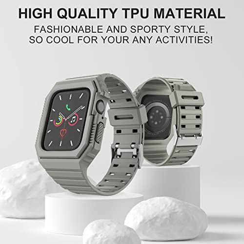 Bands Compatible with Apple Watch 44mm 40mm 42mm 38mm Series 7 6 5 4 SE 3 2 1 for Men Women with Rugged Bumper Protective Case, TPU Sport Replacement Strap