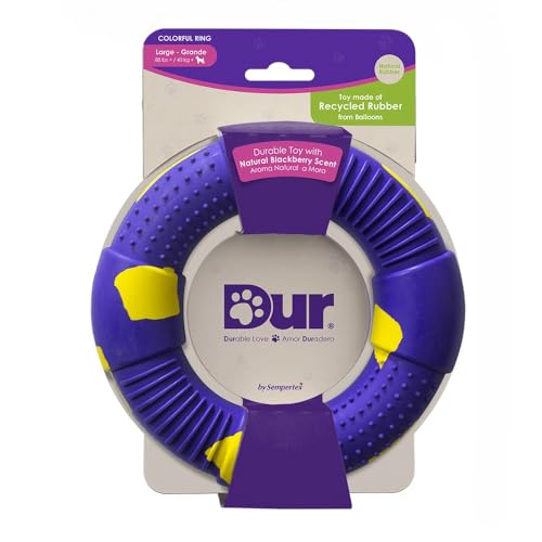 DUR Large Ring Dog Tug Toy, Purple/Yellow, Blackberry Scent, Durable Recycled Rubber - Image 2