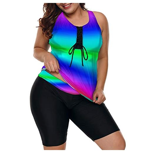 LALAGEN Womens Plus Size Racerback Tankini Set Two Piece Swimsuit with Boyshort Green Blue XXL