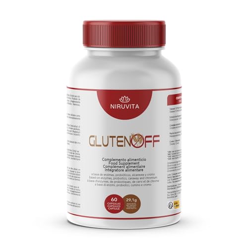 NIRUVITA GlutenOff Complemento Digestivo | Enzimas, Probióticos, Alcaravea y Cromo | Mejora la Digestión del Gluten y la Absorción de Nutrientes | Flora Intestinal Equilibrada | 60 Cápsulas
