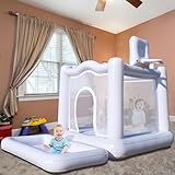 White Bounce House Children's Ball Pit Bounce House with Electric Pump Children's Pool Suitable for 3-7 Years Old Children Indoor or Outdoor Playground Inflatable Castle Commercial PVC Material