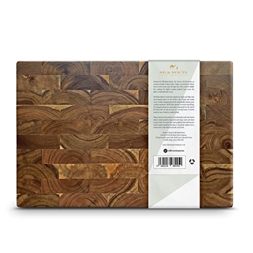 Silk Route Home Premium Acacia Butcher Block - 38 x 26 x 4 cm - Knife‑Friendly, Spill‑Guard Juice Groove & Finger‑Grooves - Heavy‑Duty Wood Chopping/Serving Board - Image 2