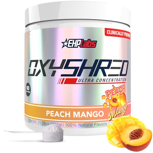 Image of EHP Labs OxyShred Pre Workout Powder - Preworkout Powder with L Glutamine & Acetyl L Carnitine, Energy Boost Drink - Peach Mango, 60 Servings