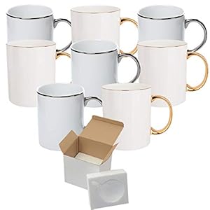 Set von 8 313 ml gemischten Gold- und Silberrand und Griff – Keramik-Sublimationstassen – Professionelle Sublimations…