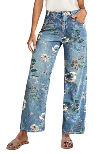 Jean large imprimé fleurs parfait pour un look décontracté de week-end