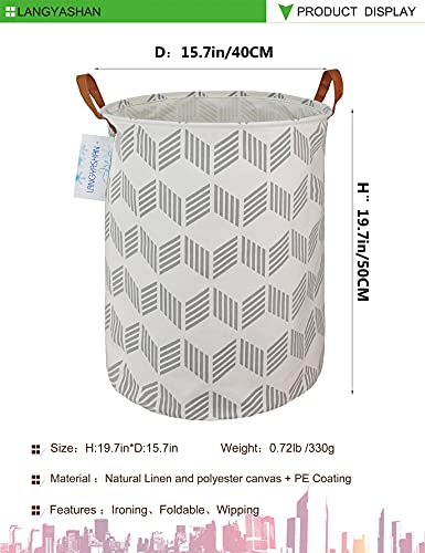 Image of Laundry Basket Canvas Fabric Collapsible Organizer Basket for Storage Bin Toy Bins Gift Baskets Bedroom Clothes Children Nursery Hamper (Gery wave)