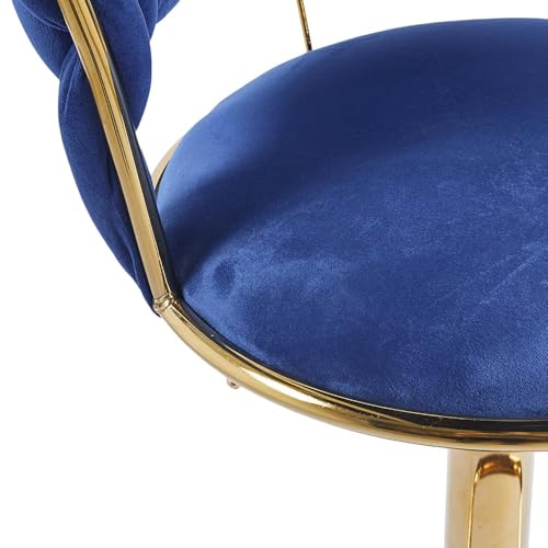 Image of Creative Blue Velvet Bar Chair | Modern Adjustable Bar Stool for Home, Kitchen & Bar Use | Electroplated Metal Base | 1.87 Feet Seat Height | Tufted Design | Qty 2