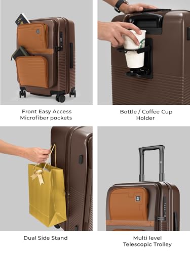 Image of EUME Cabin & Check-in Luggage Combo Set | Aerotop Top Open Cabin Trolley + Classic 75 cm Large Suitcase | Expandable Polycarbonate, TSA Lock, Silent Wheels | Brown