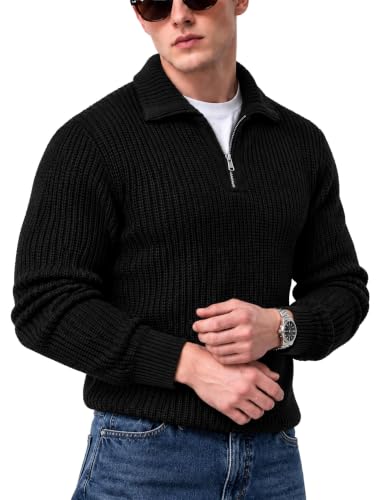 Image of Kvetoo Mens Woolen Sweater for Man Winter Quarter Zipper Knit Sweater Full Sleeve Office Wear Pullover