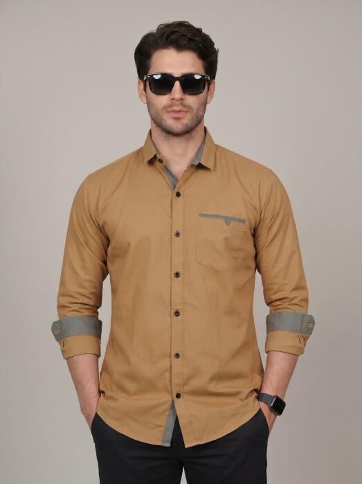 Image of Diverse Men's Cotton Blend Shirt with Pocket Design Spread Collar Full Sleeves Regular Fit and Standard Length | Comfortable Cotton Casual Shirt for Man