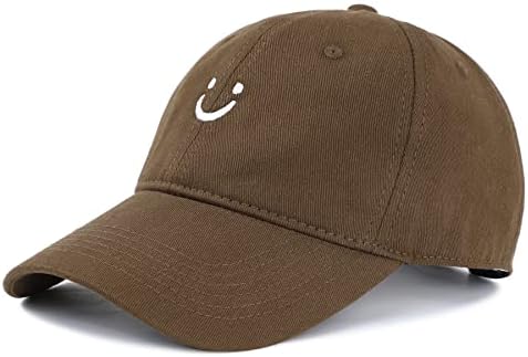 Zando Unisex Smiley Face Baseball Cap Women Embroidered Baseball Hat for Women Trucker Hat Adjustable Dad Hat Golf Running Hats for Women Men Cotton Baseball Caps for Women Sun Preppy Hat Brown Hat