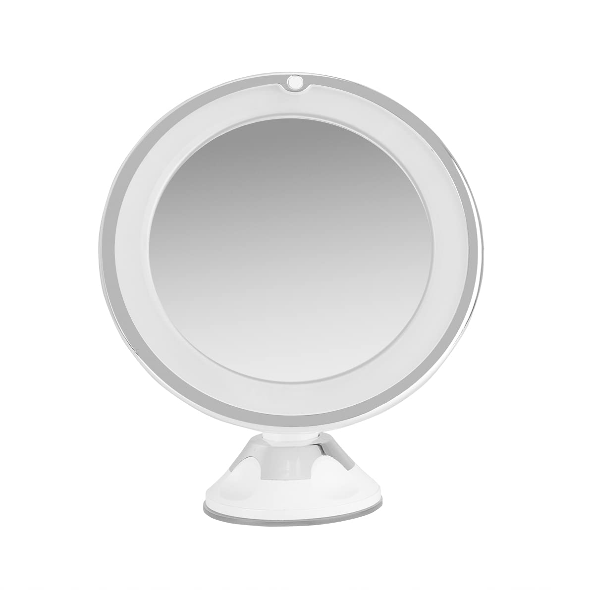 Orbegozo ESP 1010 - Espejo cosmético con luz LED, orientable 360 Grados, Aumento 10x, Ventosa Ajustable, Vidrio óptico, Funciona a Pilas, Gris, Blanco