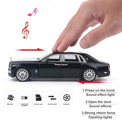 Image of Umadiya Rolls Royce Phantom 1:36 Scale Model Car Exclusive Alloy Metal Car Die-cast Scale Model Pullback Toy with Openable Doors & Light Music Best Gifts Toys Kids【Colors as Per Stock】