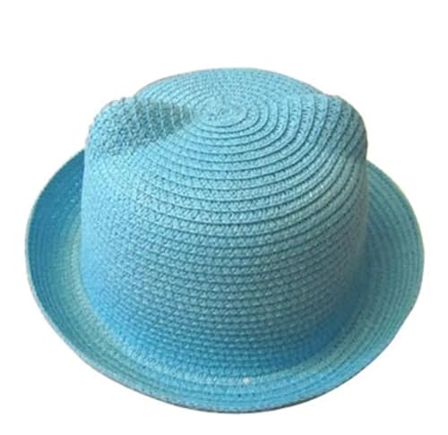 Cute Straw Hat with Cat Ears & Devil Horns - Summer Beach Bowler Derby Cap for Boys & Girls