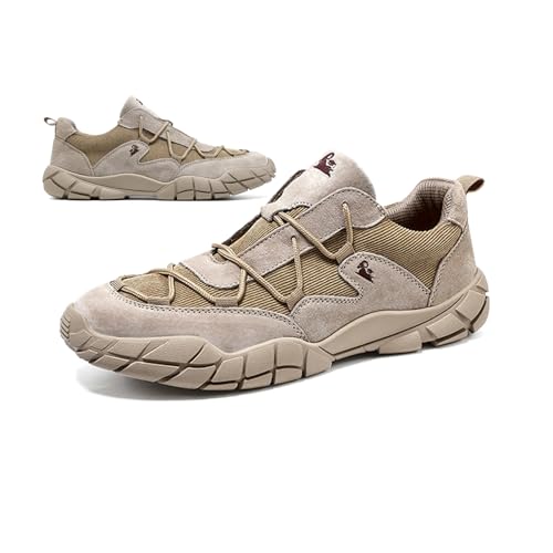 Men's Knitted Lace Up Suede Hiking Shoes Lightweight Mesh Fashion Breathable Casual Sneakers Anti-Slip Outdoor Camping Walking Driving Shoes