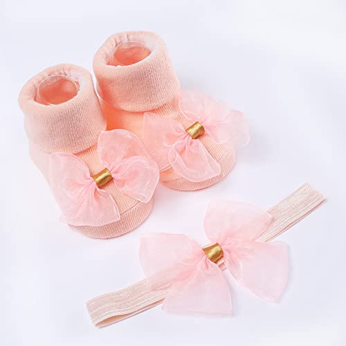 Children Kids Socks for Autumn Winter Soft Bottom Toddler Bowkot Floor Socks and Hairband 2Pcs Clothes3