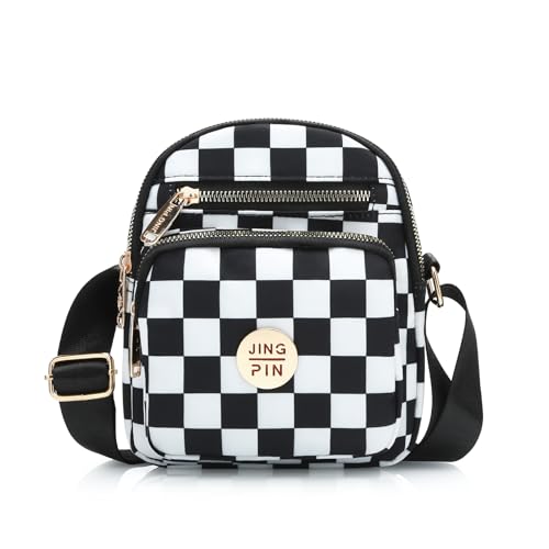 DOB SECHS Checkered Crossbody Bag Multi-pockets Small Messenger Bags for Women Cross Body Shoulder Bag Purse with Front Pocket
