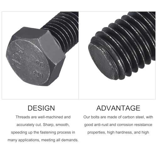 Image of METALLIXITY Hex Bolts (M14-2x120mm) 2Pcs, 8.8 Grade Carbon Steel Fully Threaded Black Oxide, Coarse Thread UNC Hex Head Screw Bolt - for Furniture Repair