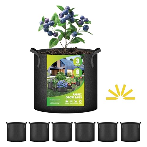 iPower Plant Grow Bag 3 Gallon 6-Pack Heavy Duty Fabric Pots 300g Thick Nonwoven Fabric Containers Aeration with Nylon Handles for Planting Vegetables Fruits Flowers Black 2024 Version
