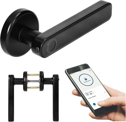 Miratic Türgriff Mit Fingerprint Elektrisches Türschloss mit Touch-Tastatur und SMART-Funktion Elektronisches Türschloss USB-C-Notstrom Bluetooth 5.0 Schwarz