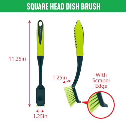 Image of Pine-Sol Scrub Brush Set - Long Handle Cleaning Brushes with Heavy Duty Bristles and Comfort Grip - Scrubbers for Kitchen, Household, and Dishwashing, 3 Pieces