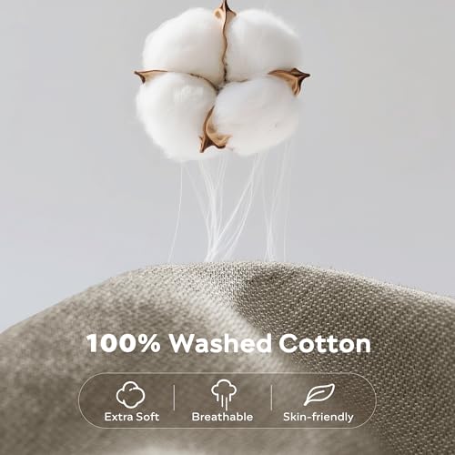 Image of JELLYMONI Cotton Duvet Cover Full Size - Taupe Comforter Cover with Button 100% Washed Cotton 3PCS Breathable Soft Solid Bedding Set Duvet Cover 80x90in & 2 Pillowcases (NO Comforter)