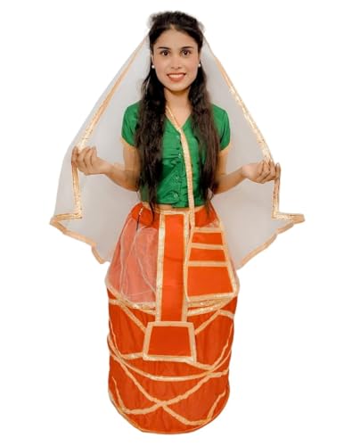 Image of Manipuri Traditional Dress for Girls | Manipuri Dress for Kids Girls | North East Indian Dance & Fancy Dress Costume | Cultural Outfit for Theme Parties, School Functions & Competitions | Adult M-L