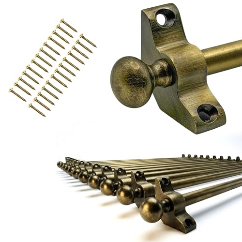 Set of 15 Stair Carpet Rods Round Finials Antique Brass Effect Suitable for Carpet Runners Up to 70 Centimetre Wide.
