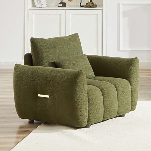 Image of Antetek 35 inch Modern Accent Single Sofa Chair, Comfy Deep Seat Teddy Fabric Living Room Chair, Leisure Boucle Reading Sofa Arm Chair for Bedroom, Office, Apartment, Green