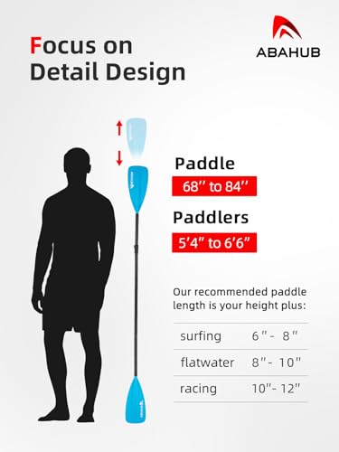Abahub 2 in 1 Sup Kajak Paddel Aluminium Einstellbares Stand Up Paddle für Paddleboard, Aluminiumlegierung PU-beschichtete Schaft 172-213cm Kunststoff Nylon Klinge Blau