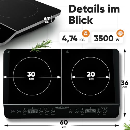 ProfiCook® Induktionskochplatte 2 Platten | heiß in Sekundenschnelle | 10 Stufen | Timer | bis 240°C Induktionsplatte doppelt | Induktionskochfeld 2 Platten | Induktionskochplatte | PC DKI 1067 – Bild 3