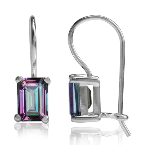Silvershake 2.52ct. 7x5mm Octagon Shape Mystic Fire Topaz 925 Sterling Silver Hook Closure Earrings