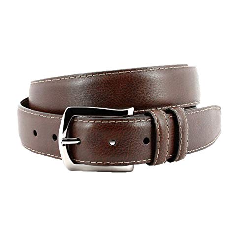 Torino Leather Contrast Stitched Italian Soft Calfskin Belt - Brown