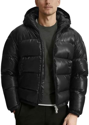 Generisch Puffer Jacket Men's Shiny Winter Jacket Quilted Jacket Black Warm Winter Jacket Breathable Jacket Down Jackets Ultralight Metal Plain Puffer Jacket Thermal Jacket