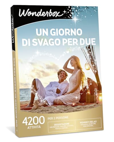 Wonderbox - Cofanetto Regalo - Un Giorno di Svago per Due - 1 attività Romantica a Scelta - 2 Persone - Degustazione Dolce o salata, Massaggi di Coppia, percorsi Spa