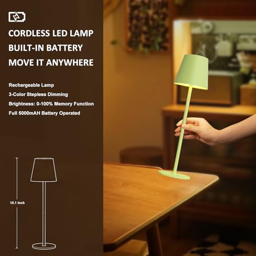 Image of Kakanuo Yellow Green Cordless Table Lamps, Rechargeable Lamp, Battery Operated Lamps, Touch Control Table Lamps, 3 Color Temperature, Stepless Dimmable, LED Portable Wireless Battery Lamp, Set of 2