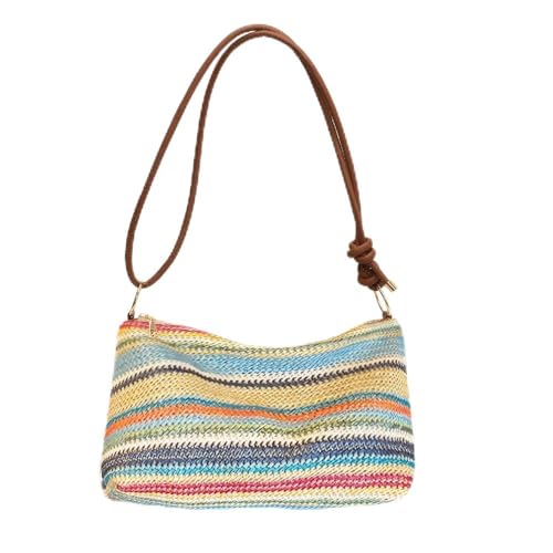 Image of Gogobear Women's Woven Beach Shoulder Handbag Colorful Straw Tote Bag | Summer Vacation Crossbody Bag, Lightweight Fashionable Tote Shoulder Handbag